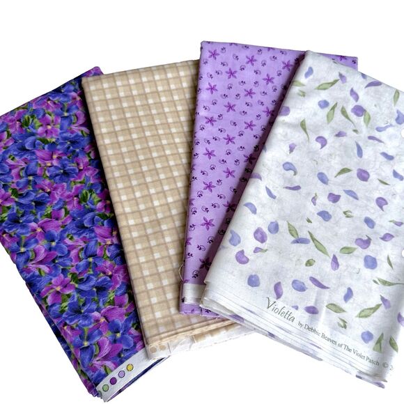 RJR Violetta Violet Patch 4pc Fabric Quilt Bundle Debbie Beaves Violets Fabric - Picture 1 of 9
